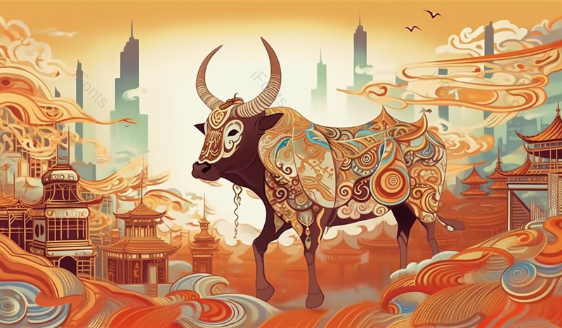 牛年敦煌壁画国潮山水插画,插画/手绘图,插画/手绘图库,插画/手绘图下载,插画/手绘